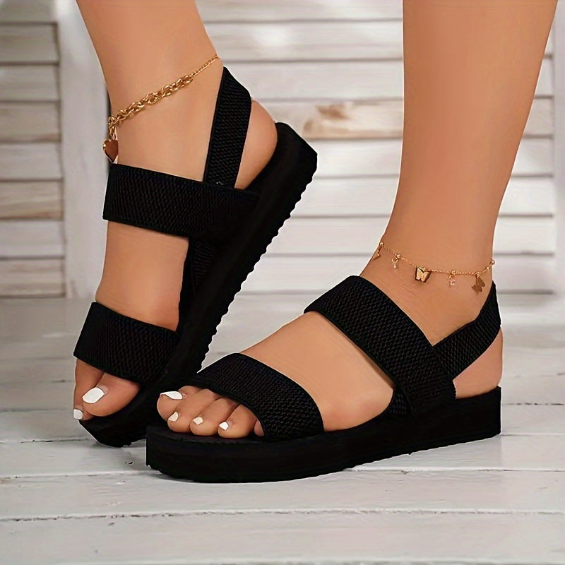 Flat Heel Comfort Fabric Women's Strappy Sandals - Pull-On, Solid Color, Open Toe, EVA Sole-Insole, All-Season Sports Style Casual Footwear