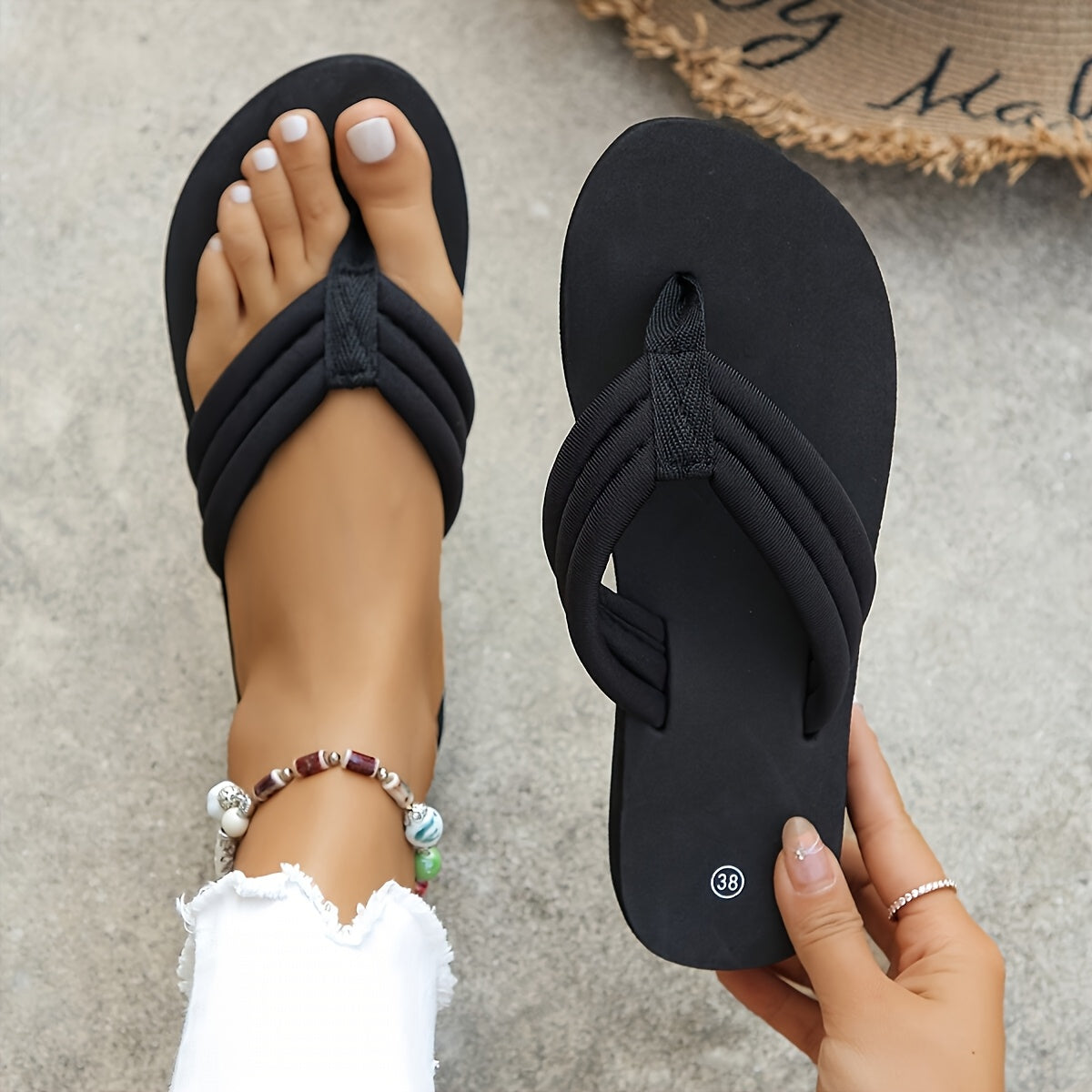 Women'S Black Slide Sandals - Flat Heel, Open Toe, Fabric Upper & Lining, Synthetic Insole, Faux Sole, Casual Summer Footwear, Casual Summer Footwear | Elegant Flat Sandals | Fabric Upper Sandals