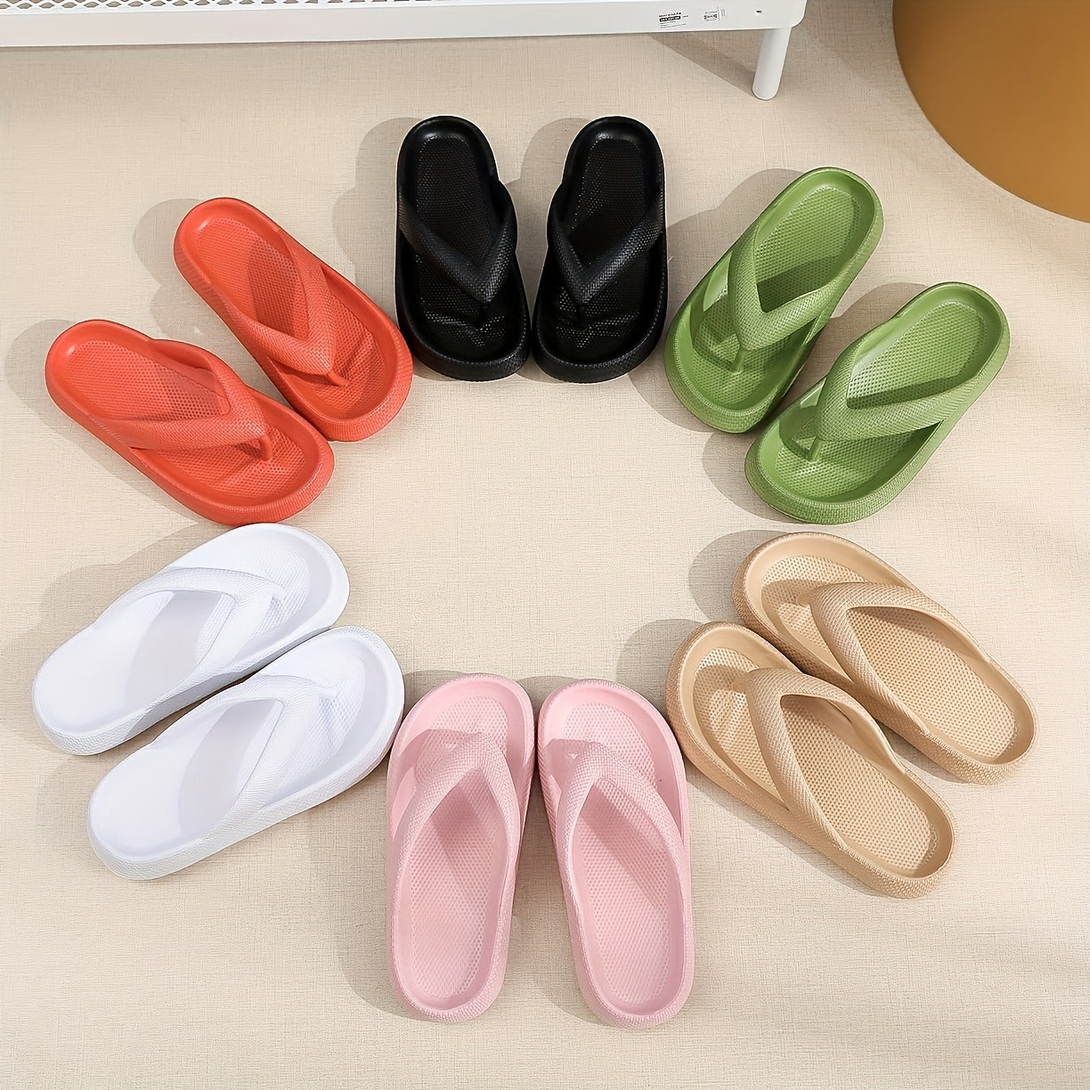 Monochrome EVA Thong Sandals, Minimalist Style Soft Sole Cushioned Slippers, Indoor/Outdoor Vacation Beach Shoes, Indoor Footwear, Opentoe Sandals, Durable Footwear