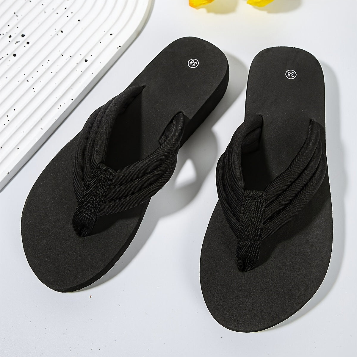 Women'S Black Slide Sandals - Flat Heel, Open Toe, Fabric Upper & Lining, Synthetic Insole, Faux Sole, Casual Summer Footwear, Casual Summer Footwear | Elegant Flat Sandals | Fabric Upper Sandals
