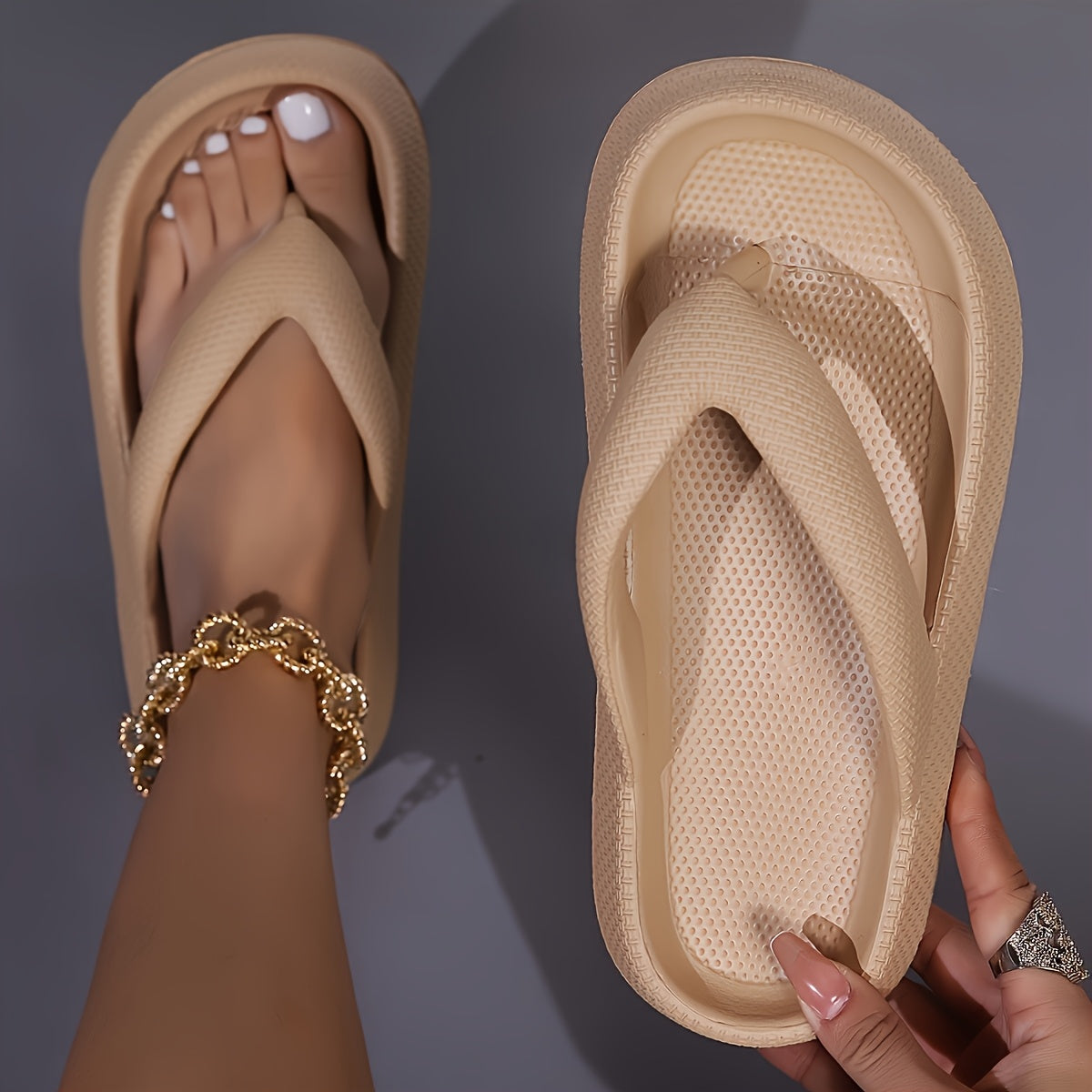 Monochrome EVA Thong Sandals, Minimalist Style Soft Sole Cushioned Slippers, Indoor/Outdoor Vacation Beach Shoes, Indoor Footwear, Opentoe Sandals, Durable Footwear