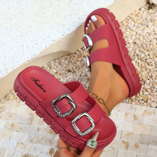 [Trendy Slippers] Comfortable Trendy Double-Buckle Design Women's Slippers | Fashionable Beach Vacation Summer Indoor-Outdoor Non-Slip Versatile Bohemian Style
