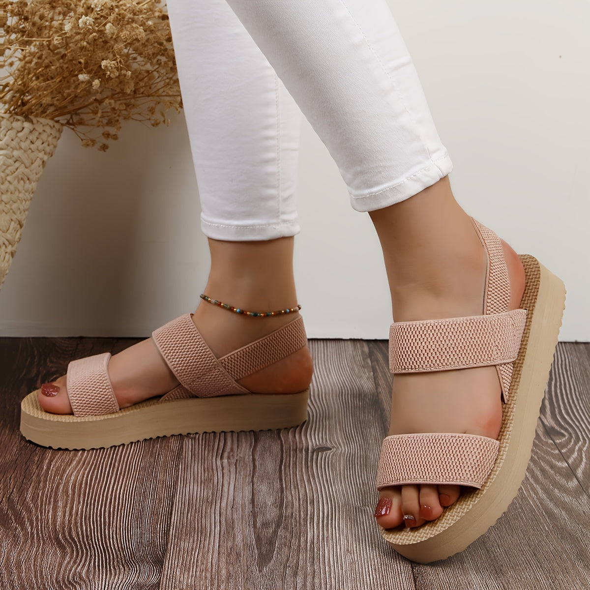 [Summer Elastic Flat Slippers] Women's Flat Slippers Summer Summer Elastic Band Flat Slippers Women's Thick Sole Slippers Fashionable Outdoor Slippers