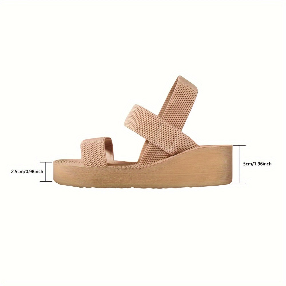 [Summer Sandals] Summer Wedge Women's Sandals | Solid Color Open Toe Elastic Strap Slip On Casual Outdoor Beach Shoes