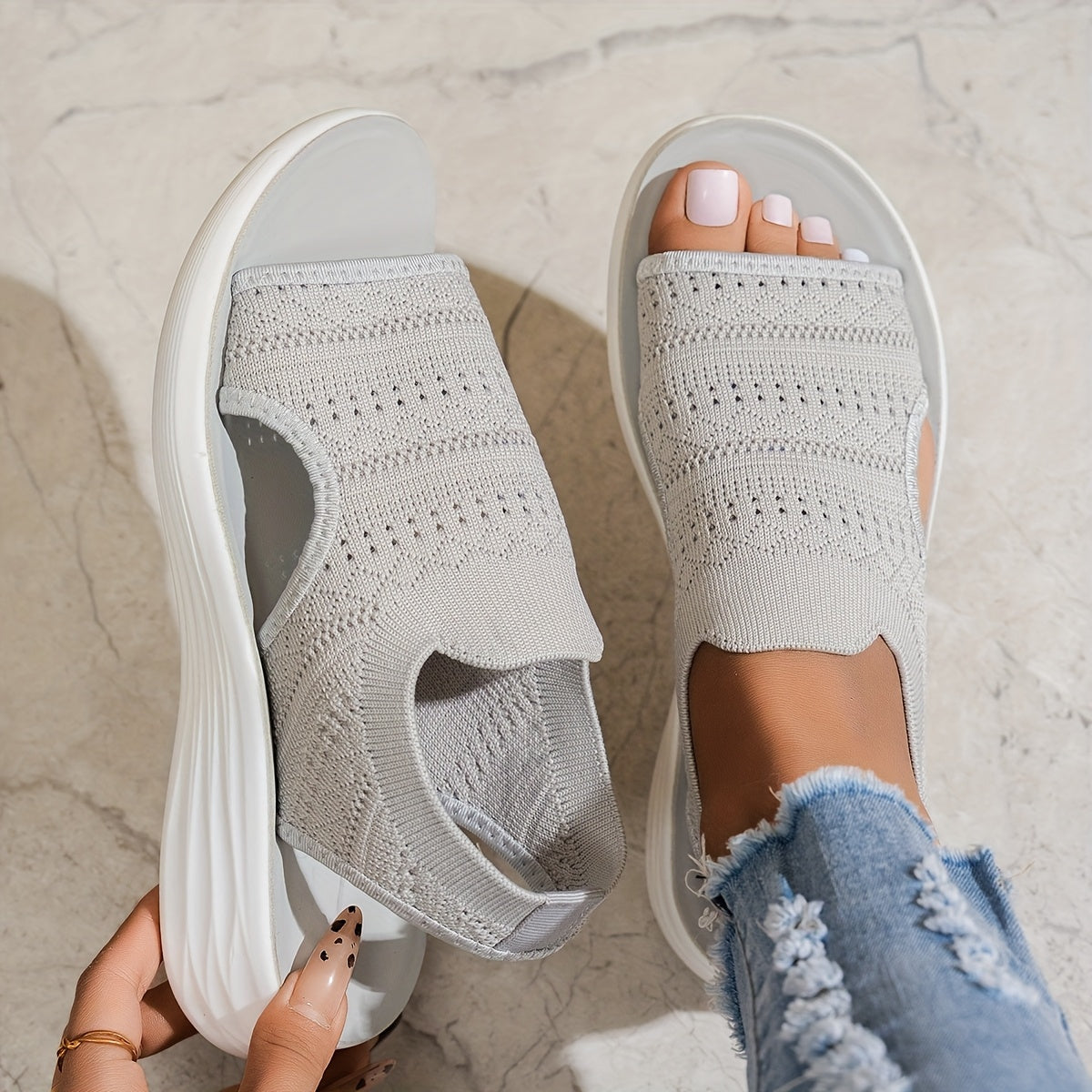 [Comfortable Sandals] Comfortable Women's Summer Open-Toe Running Sandals | Breathable Fabric Slide Sandals with Cushioned PU Sole for Beach, Swimming & Casual Wear - Black, Slipon Footwear, Synthetic Synthetic Leather Insole, Minimalist Design