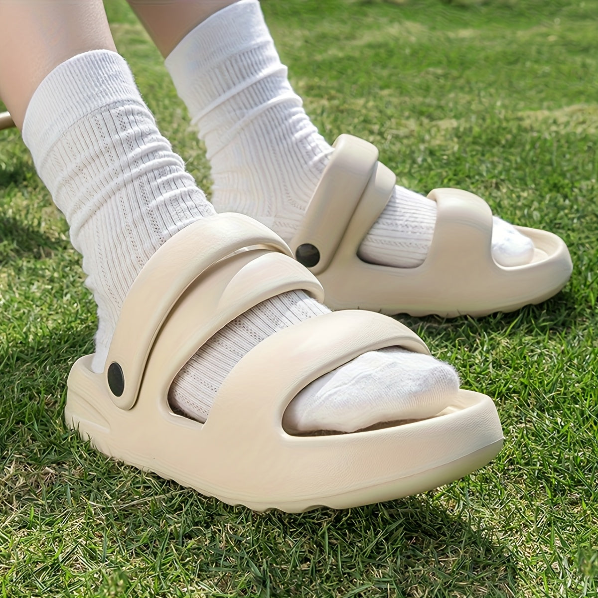 [Comfortable EVA Sandals] Grace Women's EVA Slide Sandals | Lightweight Comfortable Open-Toe Double Strap Indoor/Outdoor Slippers, Casual Shoes for All Seasons - Perfect Valentine's Gift, Minimalist Strappy Sandals