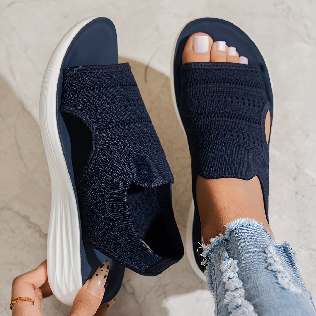 [Comfortable Sandals] Comfortable Women's Summer Open-Toe Running Sandals | Breathable Fabric Slide Sandals with Cushioned PU Sole for Beach, Swimming & Casual Wear - Black, Slipon Footwear, Synthetic Synthetic Leather Insole, Minimalist Design