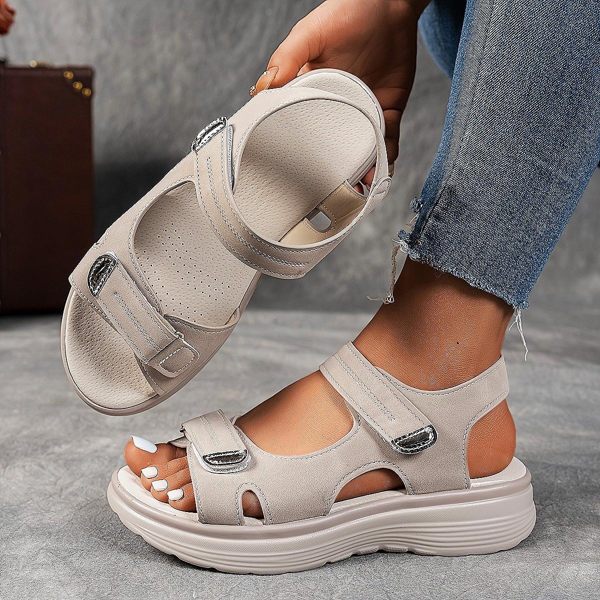 [Comfortable Wedge] Women's Summer Casual Black Sandals | Breathable PU Cover | Adjustable Ankle Strap | Comfortable Wedge Heel | Stylish Beach Footwear