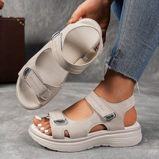 [Comfortable Wedge] Women's Summer Casual Black Sandals | Breathable PU Cover | Adjustable Ankle Strap | Comfortable Wedge Heel | Stylish Beach Footwear