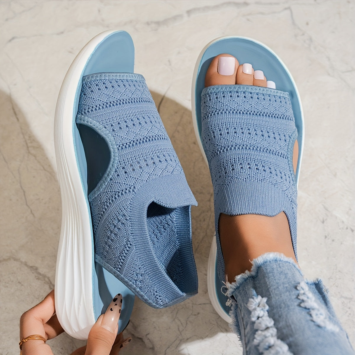 [Comfortable Sandals] Comfortable Women's Summer Open-Toe Running Sandals | Breathable Fabric Slide Sandals with Cushioned PU Sole for Beach, Swimming & Casual Wear - Black, Slipon Footwear, Synthetic Synthetic Leather Insole, Minimalist Design