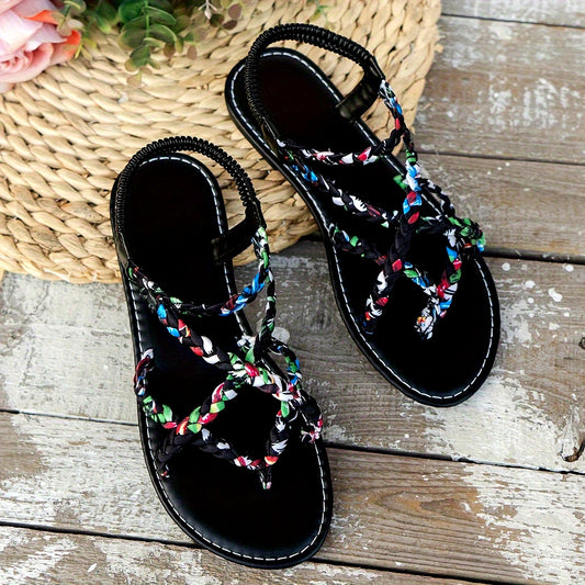[Bohemian Sandals] Colorful Women's Bohemian Flat Sandals | Open Toe, Rubber Sole, Synthetic Insole, Beach and Holiday Footwear