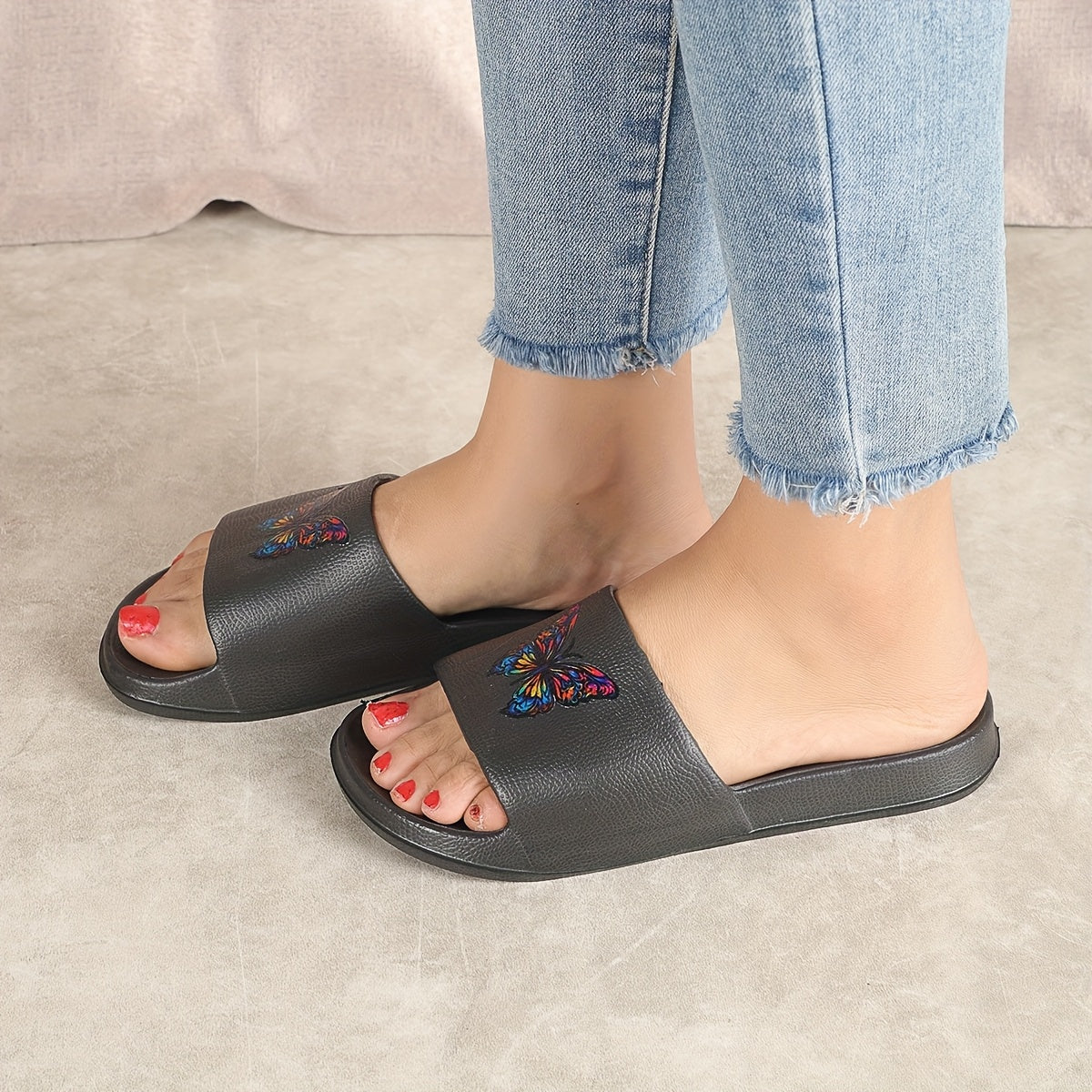 Women'S Summer EVA Slide Sandals with Vibrant Butterfly Print - Lightweight, Durable, and Comfortable Thick Sole for Indoor/Outdoor Wear, Casual Slip-On Design, Indoor Footwear | Vibrant Sandals | EVA Material