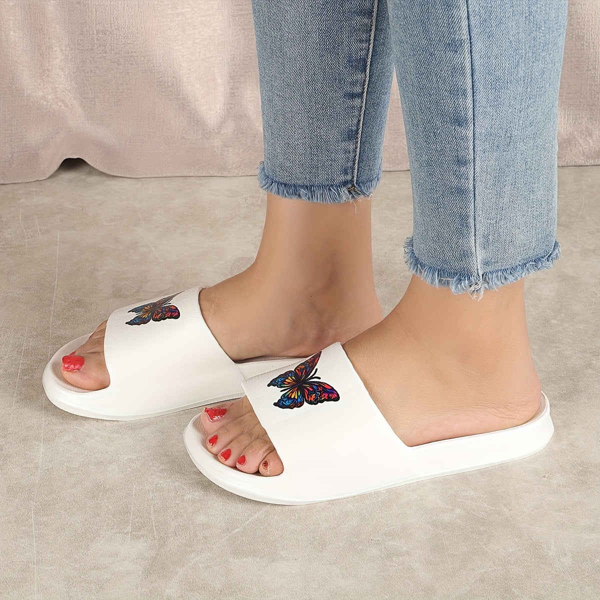 Women'S Summer EVA Slide Sandals with Vibrant Butterfly Print - Lightweight, Durable, and Comfortable Thick Sole for Indoor/Outdoor Wear, Casual Slip-On Design, Indoor Footwear | Vibrant Sandals | EVA Material
