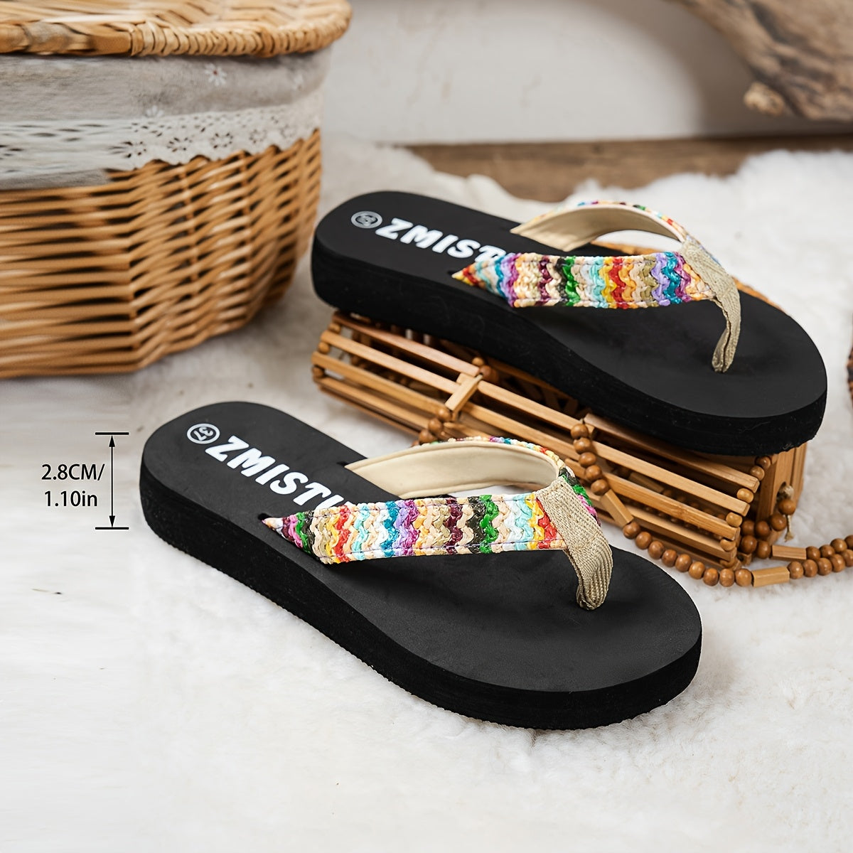 [Summer Sandals] Summer Slide Sandals - Women's Casual Open-Toe, EVA Sole, Colorful Striped Fabric Flip-Flops with Arch Support | Comfortable Beach Wear, Casual Footwear, Opentoe Sandals, EVA Sole Sandals