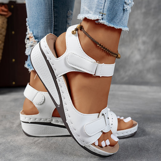 YTMLDY Women's Beige Platform Sandals - Adjustable Ankle Strap with Buckle & Hook-and-Loop Closure, Breathable PU Upper & Arch Support, Thick Cushioned Sole, Open-Toe Summer Beach Shoes for Casual & Semi-Formal Outfits (Light Brown) - Comfortable Arch