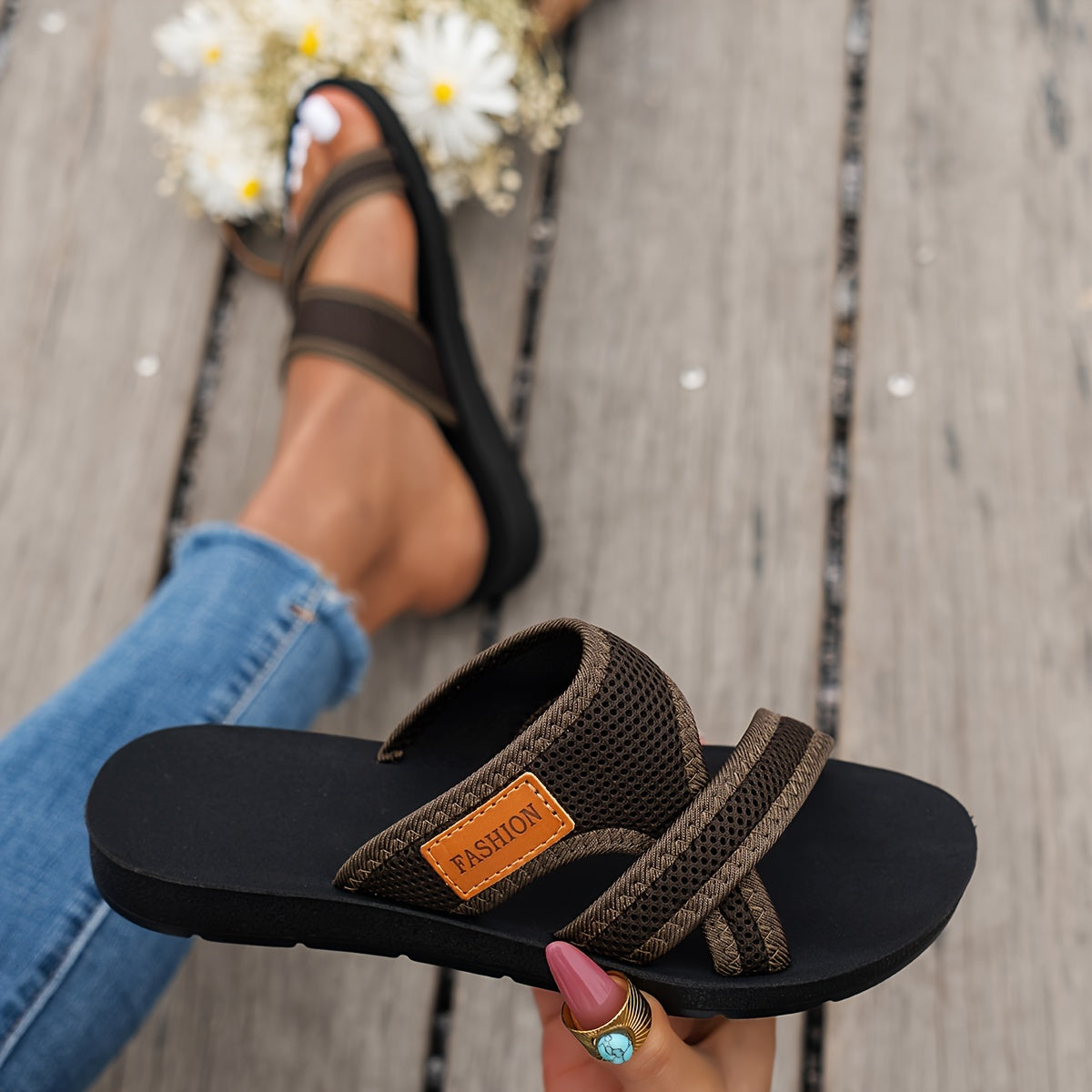 [Breathable Mesh] Women's Breathable Mesh Slide Sandals | Comfortable Open-Toe Flat Shoes | Lightweight | Crisscross Straps, Casual Indoor & Outdoor Wear | Summer | Strappy