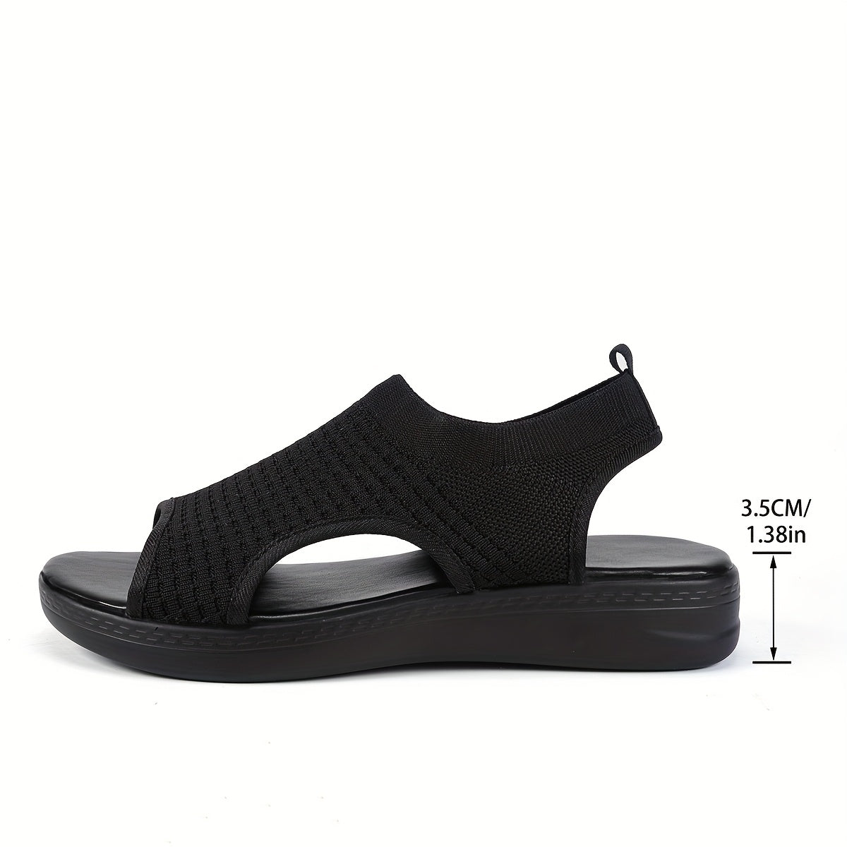 CNSN Women'S Summer Casual Platform Sandals - Open-Toe Breathable Knit Fabric with Elastic Ankle Strap, Thick Cushioned PU Sole for Beach, Casual Attire & Casual Attire, Beach Footwear, Comfortable Footwear