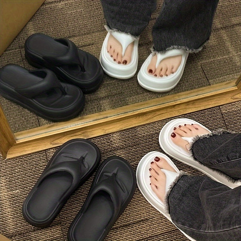 [ASHALI EVA Sandals] ASHALI Women's 7cm Thick Sole EVA Slide Sandals | Open-Toe Summer Slippers with Black & White Straps, Comfortable Indoor/Outdoor Use, Casual Footwear, Minimalist Design, Durable Footwear